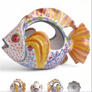 RARE VTG MACKENZIE CHILDS FISH PLANTER/CENTERPIECE BOWL~12" LONG~ AURORA NY~GCON